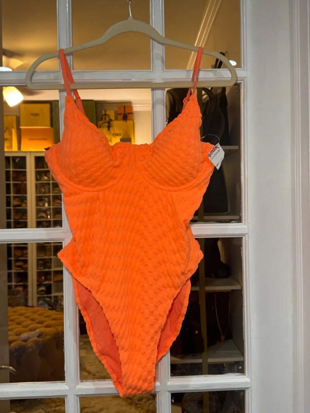🔶🧡‎ Good American Textured Jacquard Show Off One-Piece in Orange Cream 🧡🔶